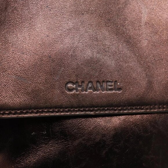 CHANEL Shoulder Bag Leather Bronze Gold CC Auth - Picture 8 of 15